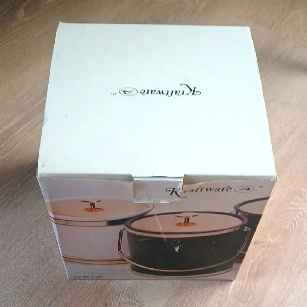 Kraftware Ice Bucket with Lid 3 Quart Vinyl Leather USA Entertaining Bar New Box